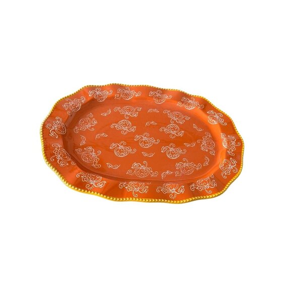 Tara Temptations Pumpkin Floral Lace Platter Serving Tray  Orange 18 In X 13 In - Picture 3 of 8